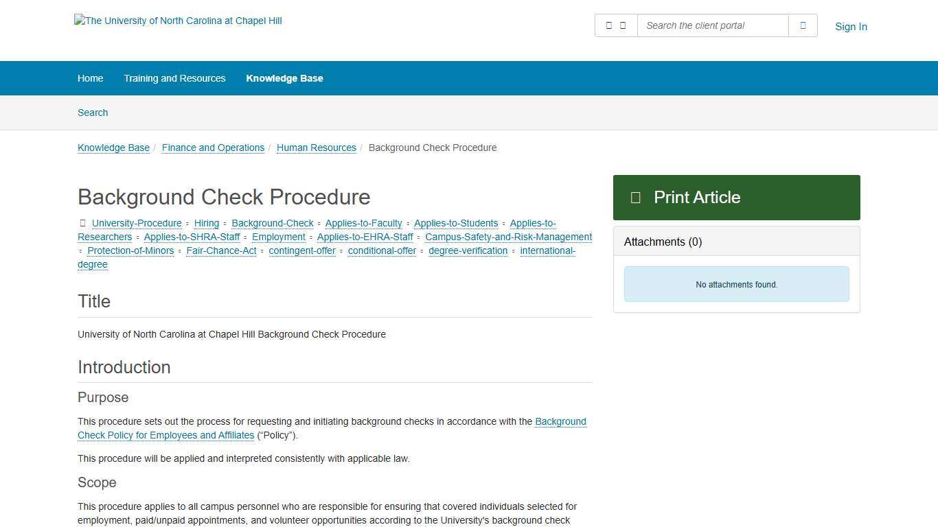 Article - Background Check Procedure