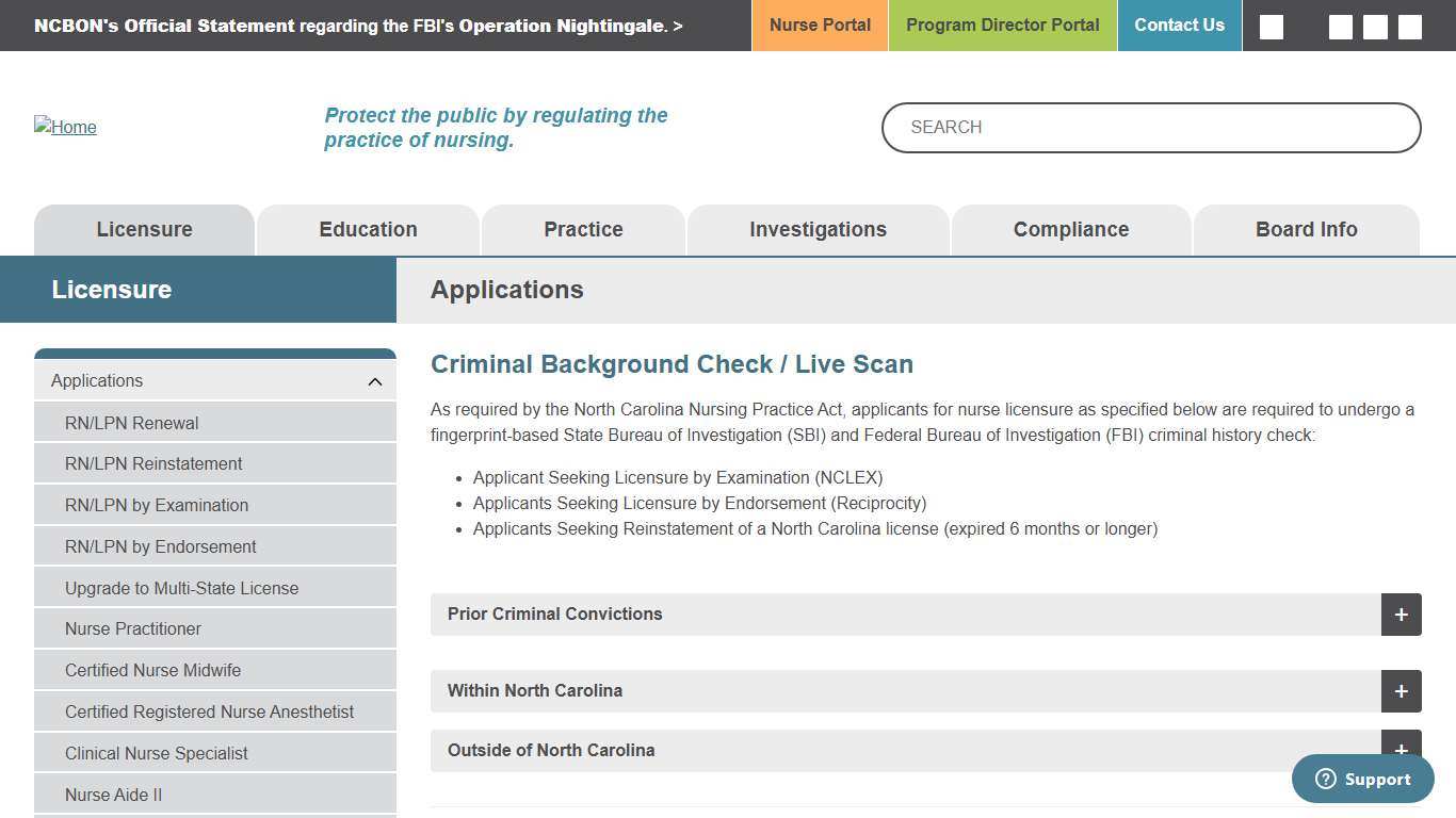 Criminal Background Check / Live Scan North Carolina Board of Nursing